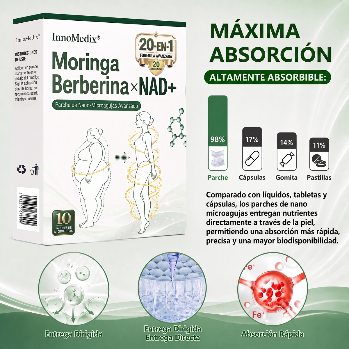 InnoMedix®👩‍⚕️🔥 Moringa Berberina x NAD+ 20-EN-1 Parche Avanzado de Nano-Microagujas (Aplicar solo una vez al día – cambios visibles en tan solo 7 días.)
