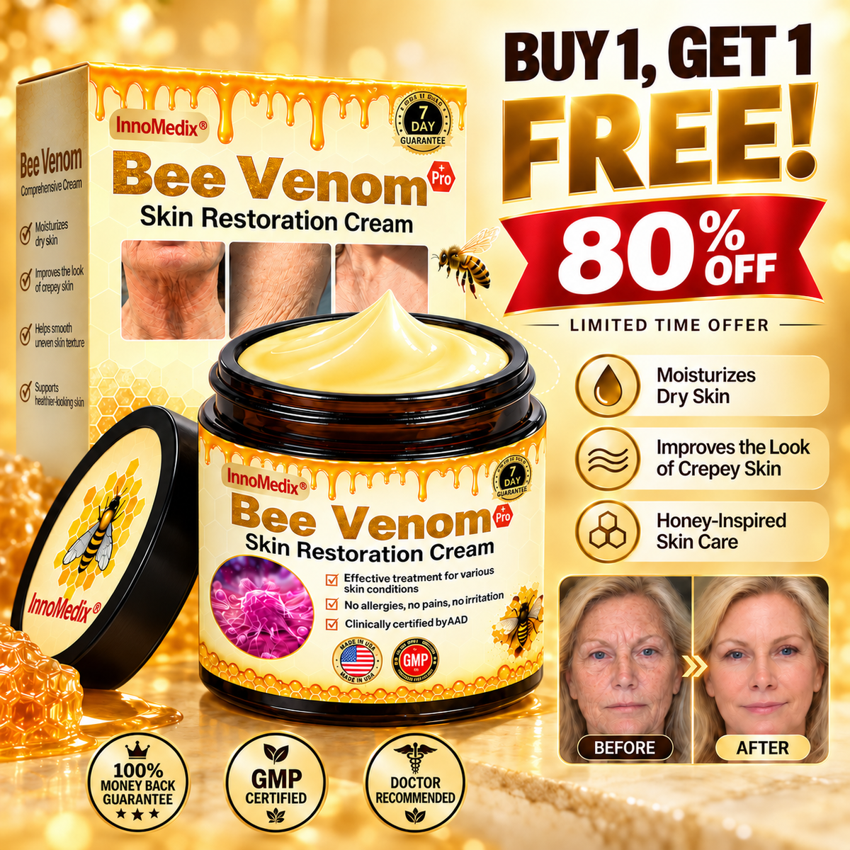 💫🧑‍⚕️InnoMedix® Bee venom Pro Comprehensive Cream —Tightening for Skin Types 🔥